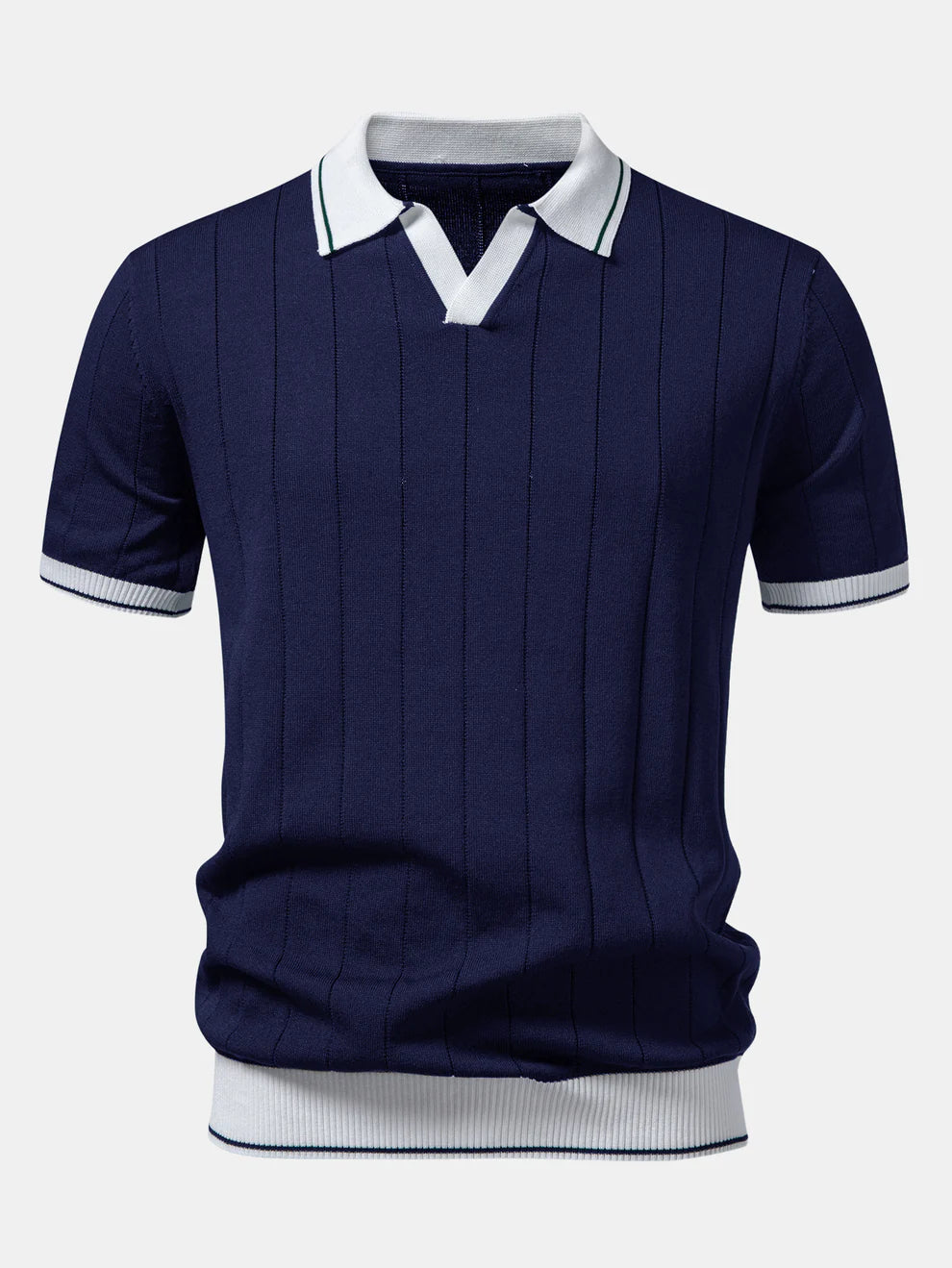 Polo de punto con cuello Johnny acanalado y ribete en contraste & pantalones ajustados de pierna cónica