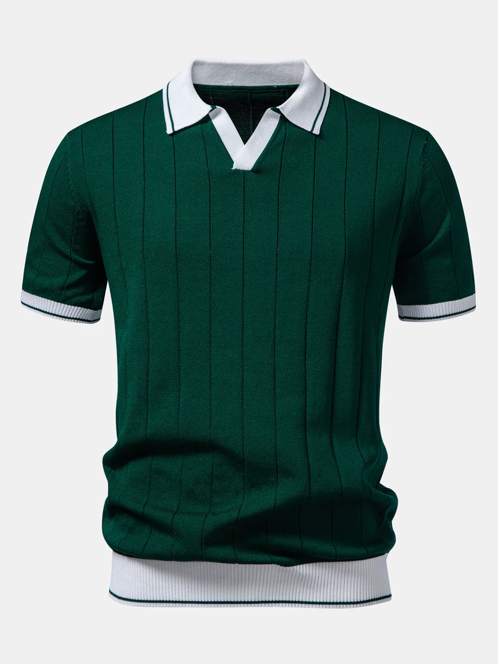 Polo de punto con cuello Johnny acanalado y ribete en contraste & pantalones ajustados de pierna cónica