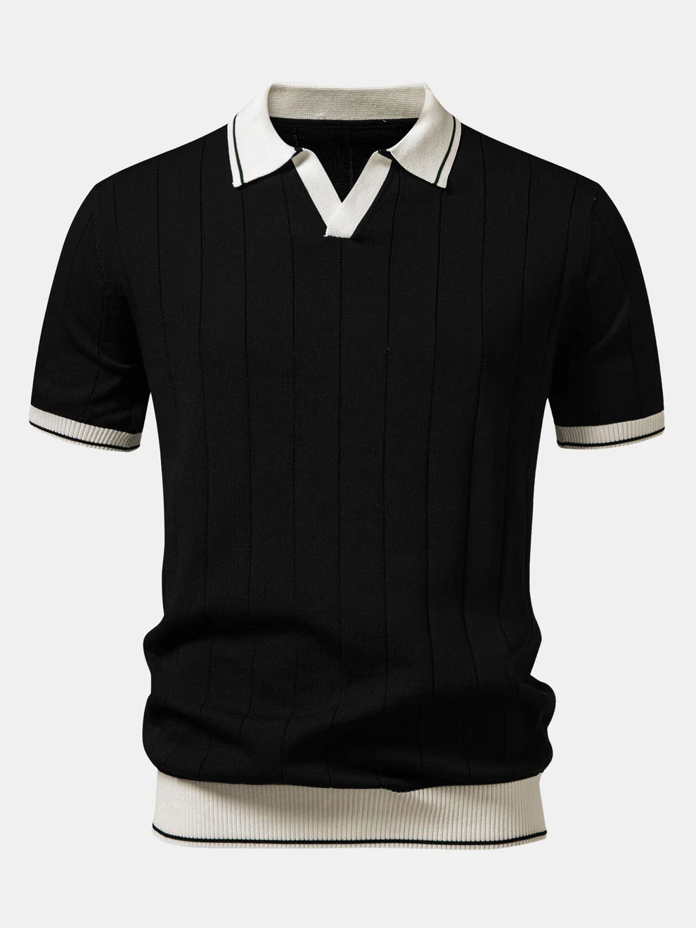 Polo de punto con cuello Johnny acanalado y ribete en contraste & pantalones ajustados de pierna cónica