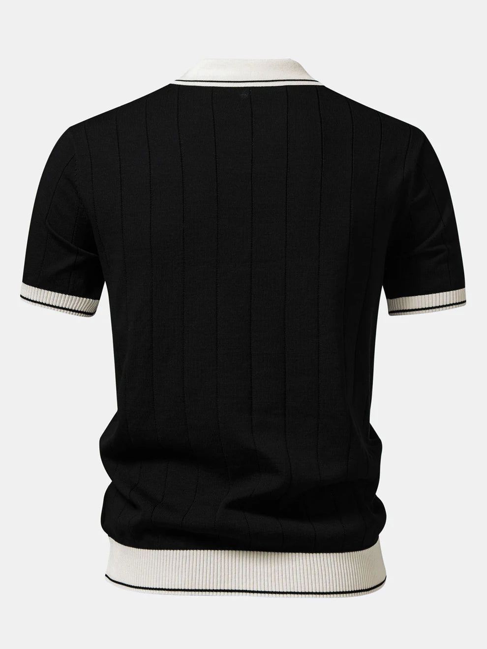 Polo de punto con cuello Johnny acanalado y ribete en contraste & pantalones ajustados de pierna cónica