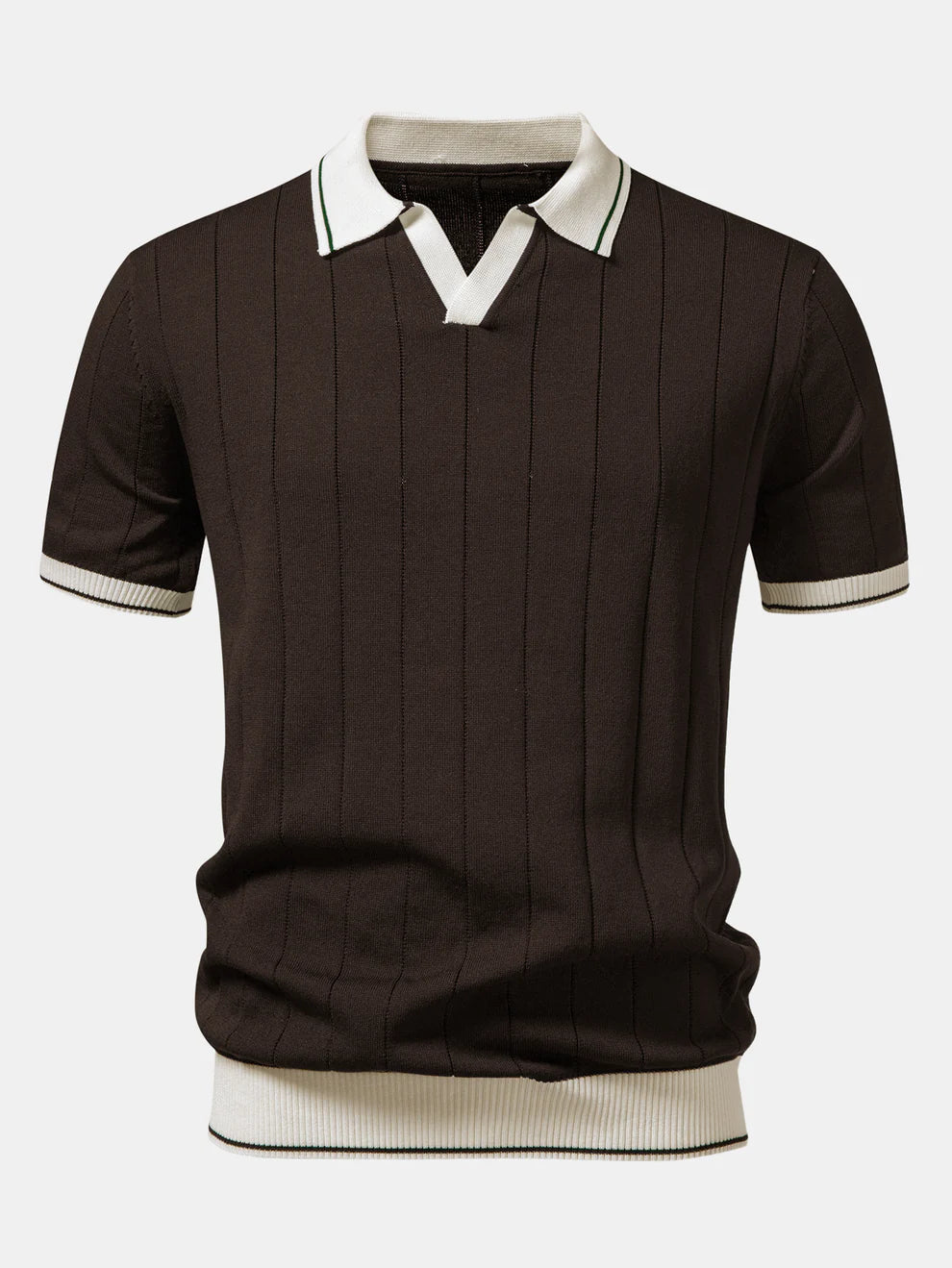Polo de punto con cuello Johnny acanalado y ribete en contraste & pantalones ajustados de pierna cónica