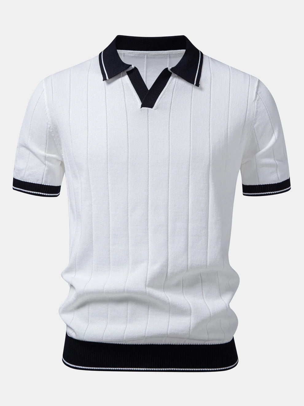 Polo de punto con cuello Johnny acanalado y ribete en contraste & pantalones ajustados de pierna cónica